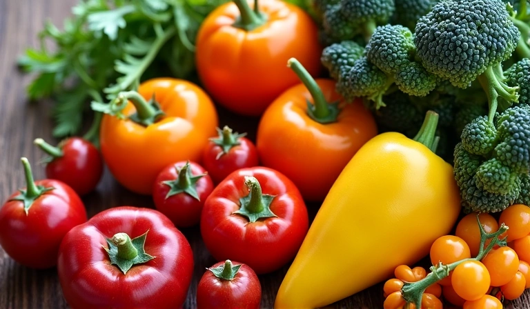 Variety of colorful fresh vegetables and fruits