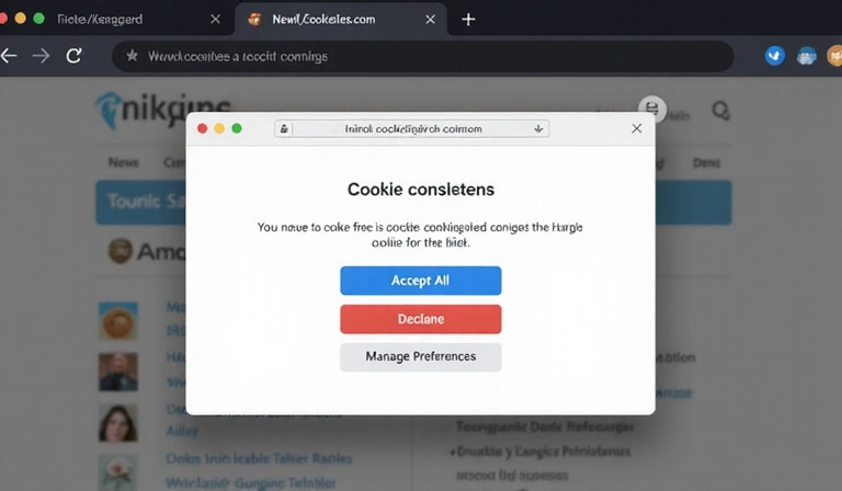 A cookie consent pop-up on a web browser screen, showing options to accept, decline, or manage preferences